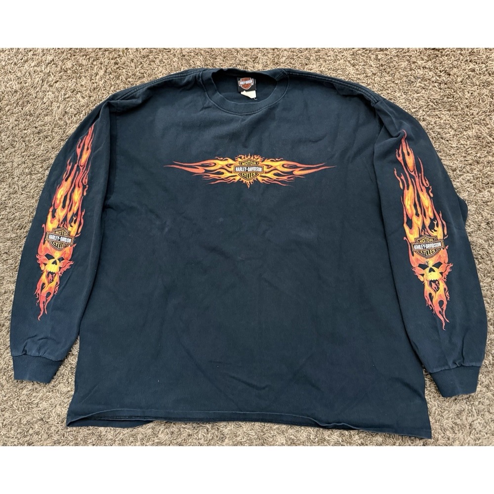 Vintage Y2K Harley Davidson Shirt Flame Long Sleeve California Motorcycle Men XL